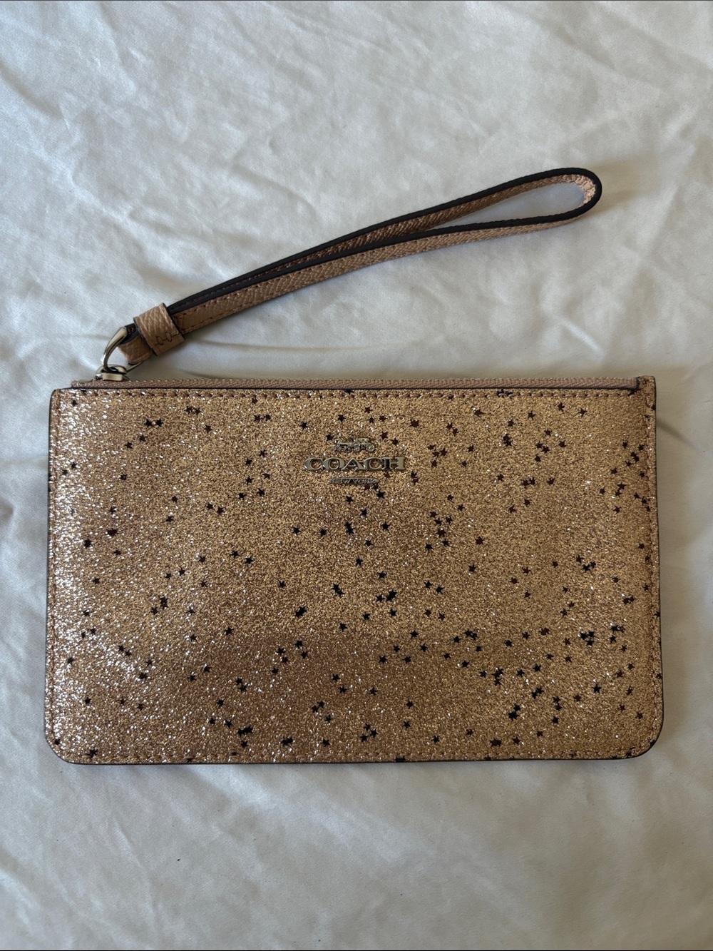 Coach Rose Gold Glitter Star Wristlet Clutch